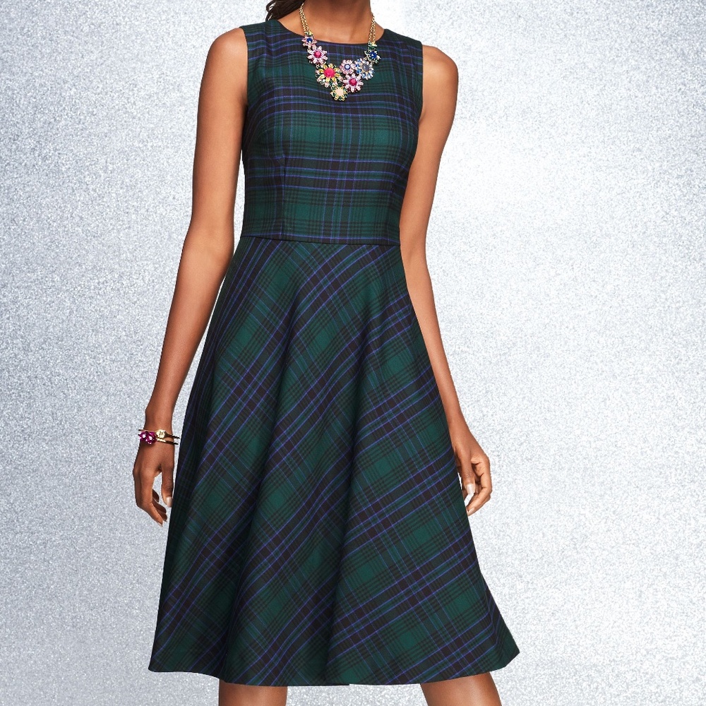 Talbots Wool Tartan Plaid Flare Dress